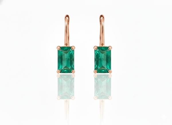 3 carats Emerald cut natural emerald stud earrings Rectangular Gemstone Drops
