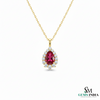 Pear Cut Natural Ruby and Diamond Halo Pendant in 14K gold