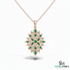 Square and Pear Natural Green Emerald Flower Burst Pendant with Moissanite Accents