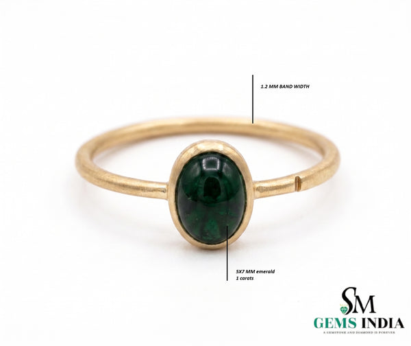 Minimalist Oval Emerald Ring in 14K Gold – Handmade Cabochon Gemstone Ring