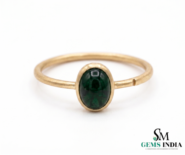 Minimalist Oval Emerald Ring in 14K Gold – Handmade Cabochon Gemstone Ring