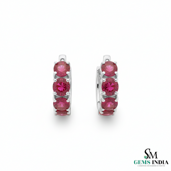 Round Natural Ruby Huggie Hoop Earring Elegant Everyday Hoops