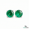 Natural Emerald Gold Stud Earrings – Minimalist Round Gemstone Studs