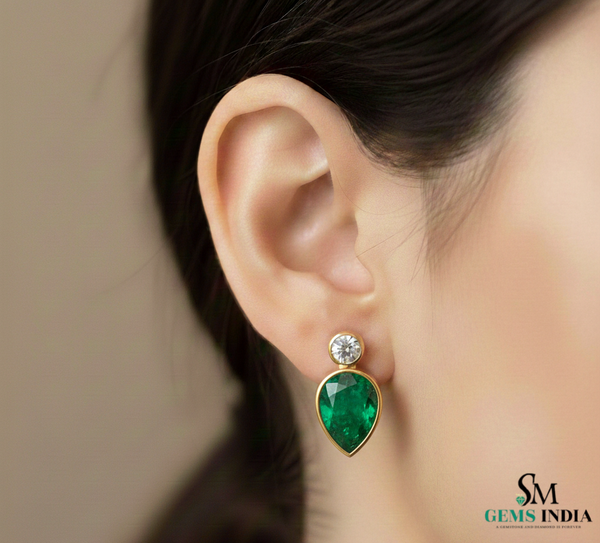 Teardrop Emerald Diamond Stud Drop Earrings – Fine Emerald Jewelry