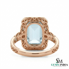 Emerald Cut Aquamarine Halo Ring with Diamond Accents - Vintage Inspired Statement Ring