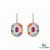 Pear shaped Rainbow Multi-Sapphire Drop Earrings with Pink Tourmaline