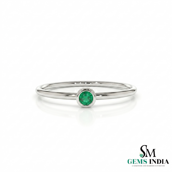 Tiny Emerald Ring Minimalist Green Stone Stacking Band for Women