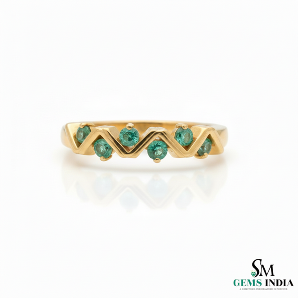 0.12 carat Zigzag Natural Emerald Band Ring in 14k Gold Dainty Stacking Ring