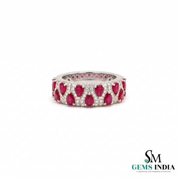 Luxury Pear Cut Ruby & Diamond Eternity Band Ring - Gift For Her