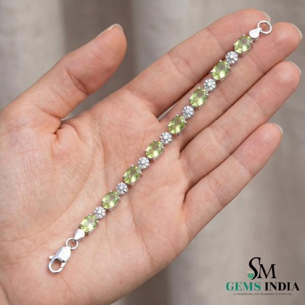 August Birthstone Oval Peridot & Diamond Bracelet – Anniversary Gift for Her
