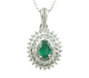 1 carat Vintage Style Oval Emerald Pendant with Diamond Halo in 14K Gold