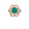 Cushion Cut Natural Emerald and Diamond Flower Halo Ring in 1.10 Carat Unique Anniversary gift for her