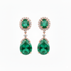Natural Emerald Diamond Dangle Earrings: 18K Gold Pear Oval Green Gemstone Jewelry