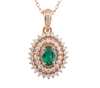 1 carat Vintage Style Oval Emerald Pendant with Diamond Halo in 14K Gold