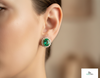 Oval shape Natural Emerald Halo Stud Earrings in 14k Gold with Diamond Accents