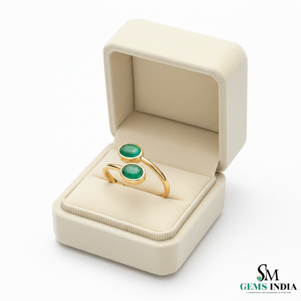 Double Oval Emerald Gold Ring – Modern Bypass Statement Ring
