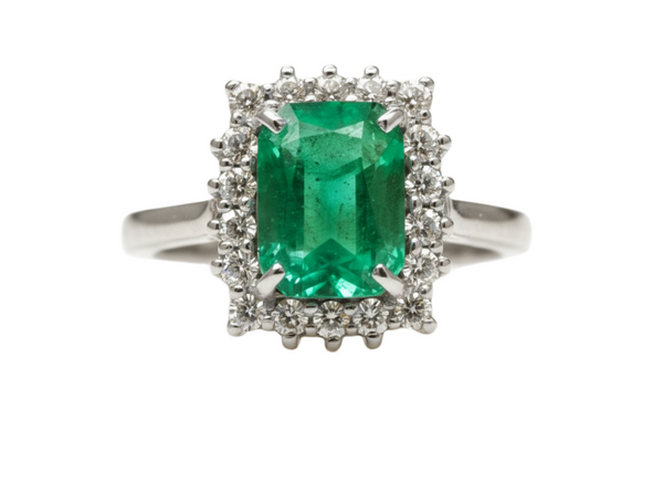 Elegant 3.50 carat Cushion Cut Natural Emerald And Diamond Statement Ring In 14K Gold