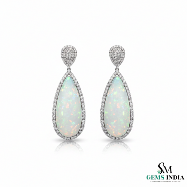 Pear Shape Opal Diamond Dangle Earring Bridal opal earrings