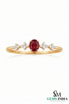 Oval Ruby Ring with Diamond Flower Accents Delicate July Birthstone Ring