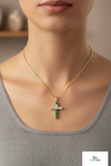 Elegant Natural Emerald Cross Pendant Necklace in 14K Gold Unique Pendant for her