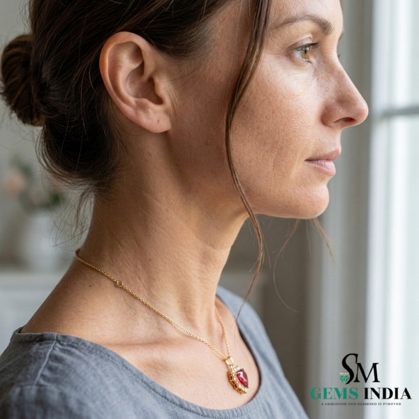 Heart Shape Red Ruby & Diamond Halo Pendant - Romantic Ruby Heart Pendant For Woman