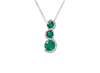 Round shaped Three Stone “S-Curve Natural Emerald and Diamond Halo Pendant Necklace in 14K gold