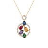 Multi Sapphires Rainbow Gemstone Pendant Pear Cut Multicolor Circle Pendant