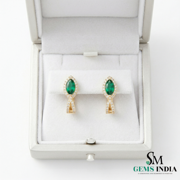 Luxury Marquise Cut Emerald Earrings with Diamond Halo