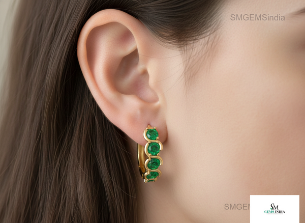 0.70 carat Natural Emerald Row Hoop Earrings Dainty Everyday Hoops