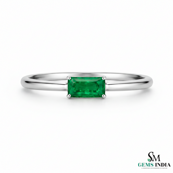 Emerald Cut Green Emerald Solitaire Ring – Minimalist Classic Fine Jewelry Engagement Style