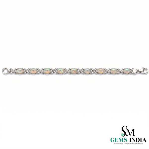 Natural Ethiopian Opal Tennis Bracelet with Diamond Infinity Links
