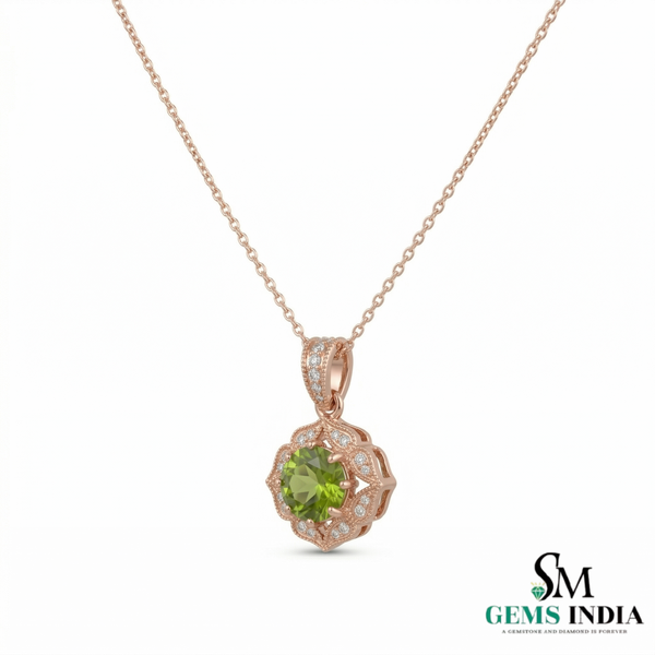 Antique Inspired Peridot Floral Pendant with Diamonds - Elegant Statement Jewelry