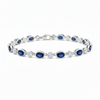 Oval cut Blue Sapphire & Diamond Tennis Bracelet – Anniversary Gift for Her
