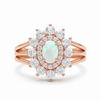 Oval Opal Diamond Cluster Ring in 14K and 18k Gold Luxury Halo Ring
