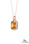 November Birthstone Cushion Cut Citrine Diamond Halo Pendant