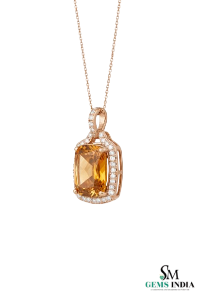 November Birthstone Cushion Cut Citrine Diamond Halo Pendant