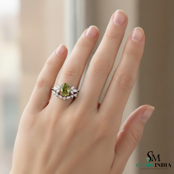 Doppelter Smaragd-Ring in offenem Design aus 14 Karat Gold – Band mit quadratisch und rund geschliffenen grünen Edelsteinen