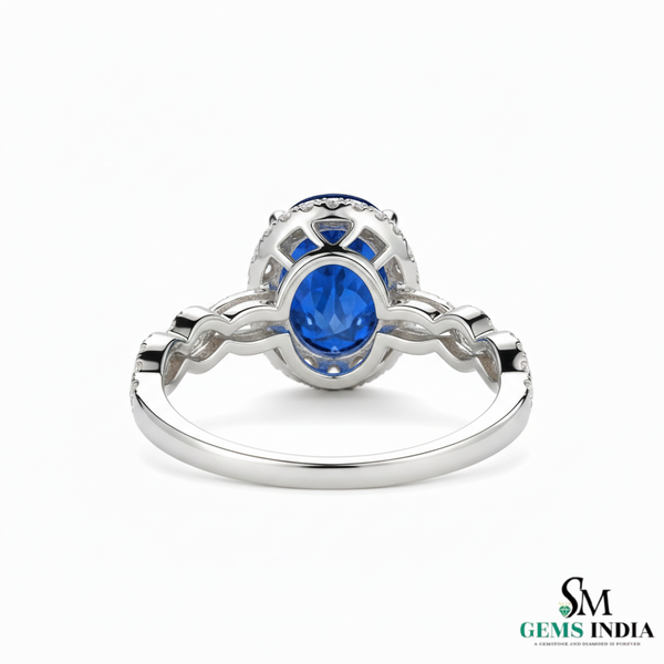 Vintage Style Designer Oval Blue Sapphire Diamond Ring