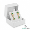 14K Gold Square Cut & Pear Emerald Diamond Dangle Earrings