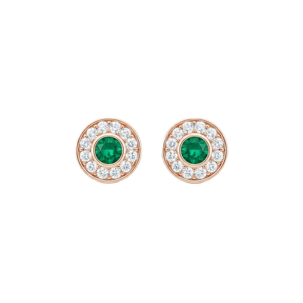 Elegant Round Natural Emerald Center Diamond Halo Stud Earrings Green Gemstone Jewelry for her