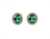 Oval shape Natural Emerald Halo Stud Earrings in 14k Gold with Diamond Accents