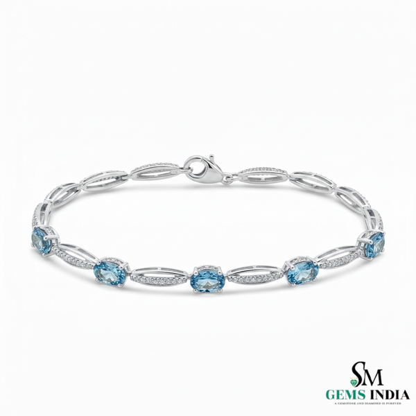 Oval Aquamarine Diamond Tennis Bracelet | Contemporary Design