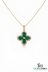 Oval Emerald Cluster Clover Pendant with Diamond Halo in Gold