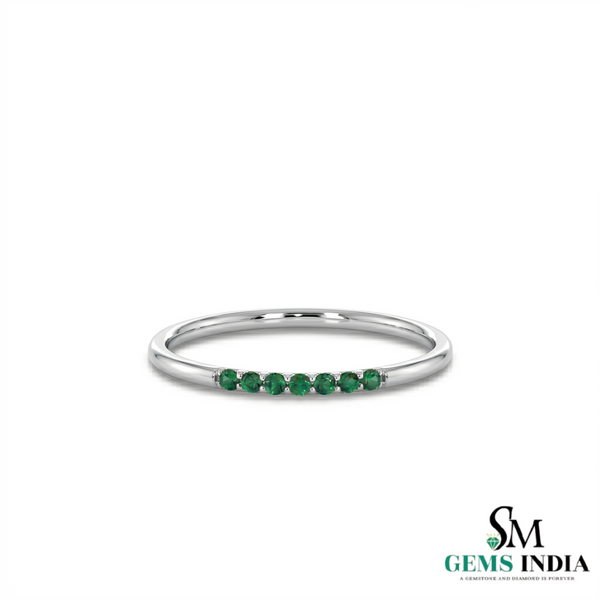 Natural Emerald Half Eternity Ring in Solid 14K Gold – Minimalist Stackable Band for Women