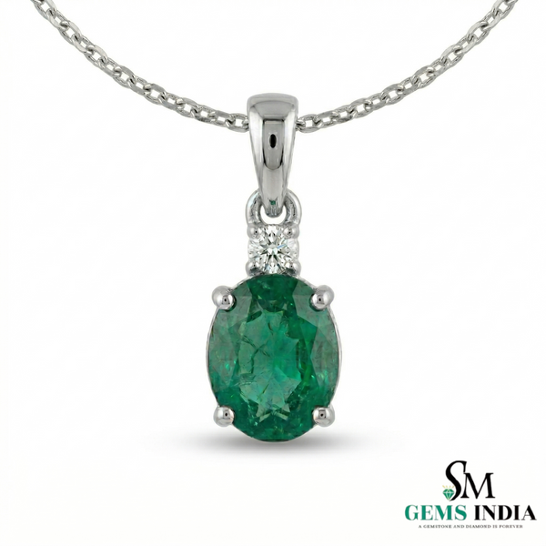 Minimalist Oval Emerald Pendant with Diamond Detail - Green gemstone Jewelry