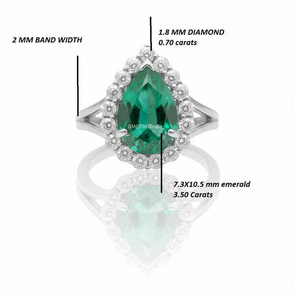 Birnenförmiger Verlobungsring mit 2,90 Karat natürlichem Smaragd und Diamanten, 18 Karat Massivgold, Mai-Geburtssteinring (Kopie)