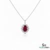 Vintage Style Oval Cut Natural Ruby and Diamond Halo Pendant in 18k Gold