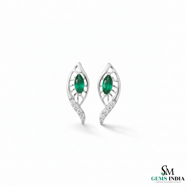 Marquise Emerald and Diamond Leaf Drop Earrings in Gold – Natural Emerald Fine Jewelry