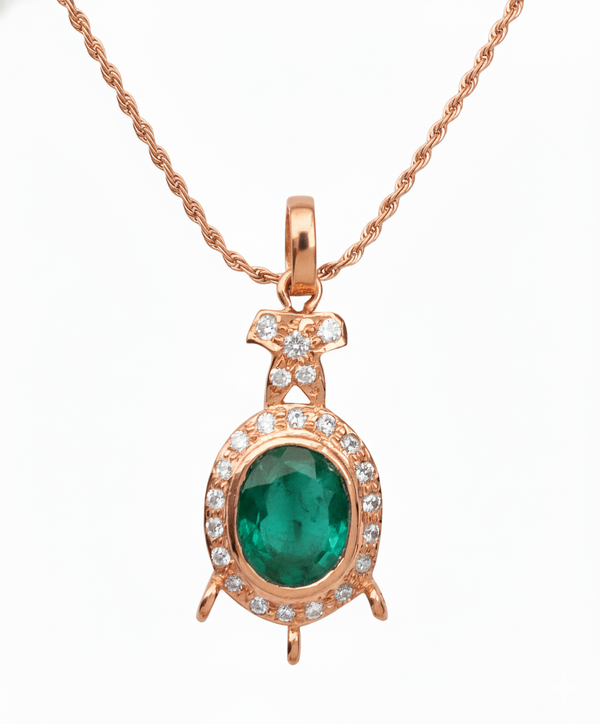 9.50 carat Royal Green Natural Emerald Necklace Diamond Accent Oval Pendant in 14k Gold