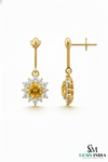 Round cut Natural Citrine & Diamond Floral Drop Earrings - Luxury Jewelry Gift
